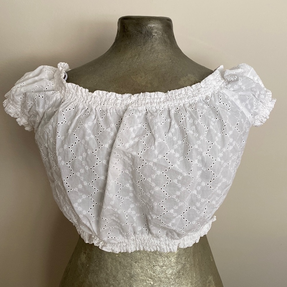 White Eyelet Off-Shoulder Crop Top - Women